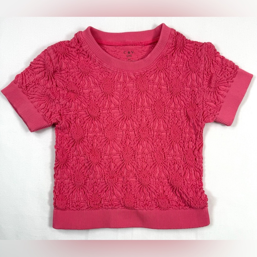 CHELSEA & VIOLET Girls' Hot‎ Pink Floral Seamless Textured Boho T-Shirt Size 4/5